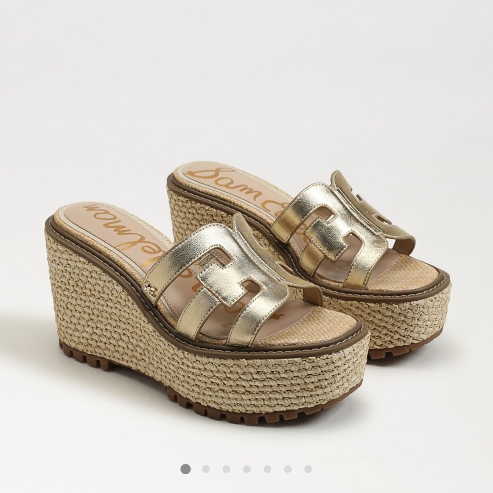 Sam Edelman Laine Platform Wedge Sandals-Gold Metallic Leather